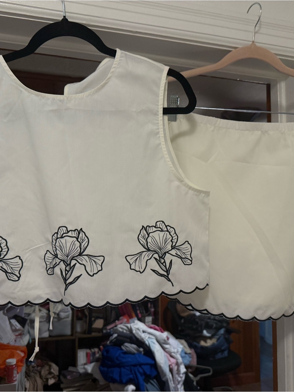 Cream Floral Embroidered Crop Top